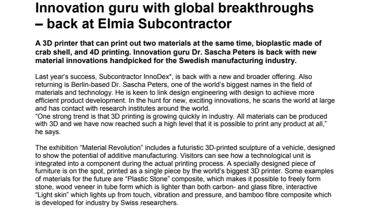 Innovation guru with global breakthroughs – back at Elmia Subcontractor