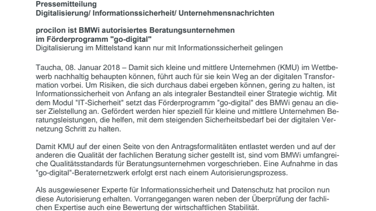 procilon ist BMWi autorisiertes Beratungsunternehmen im Förderprogramm "go-digital"