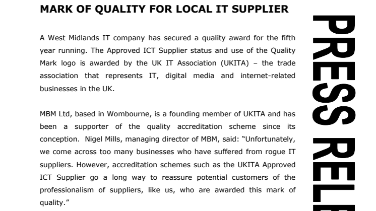 MARK OF QUALITY FOR LOCAL IT SUPPLIER