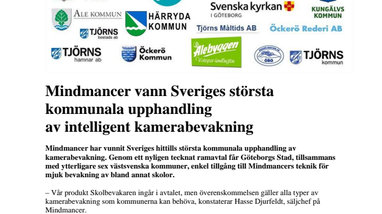 Mindmancer vann Sveriges största kommunala upphandling  av intelligent kamerabevakning 
