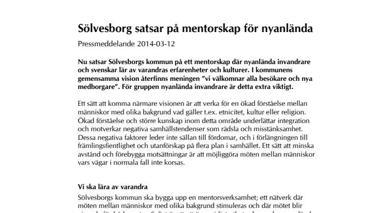 Sölvesborg satsar på mentorskap för nyanlända