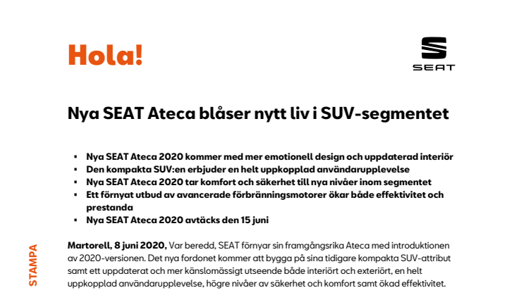 Nya SEAT Ateca blåser nytt liv i SUV-segmentet