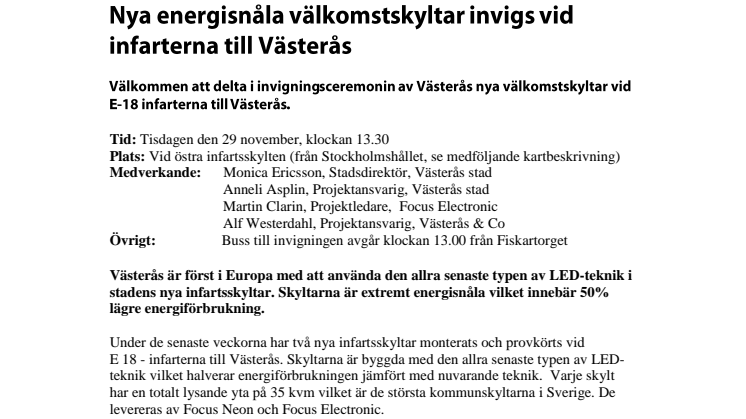 Nya energisnåla välkomstskyltar invigs vid infarterna till Västerås