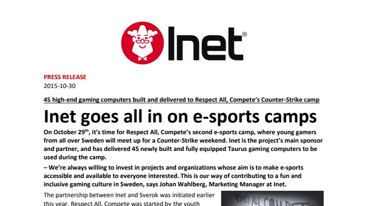Inet goes all in on e-sports camps