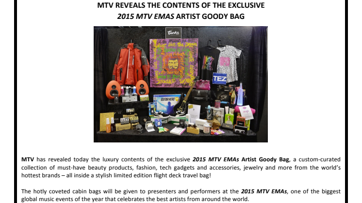 NOA Relaxation in MTV EMA goodiebag