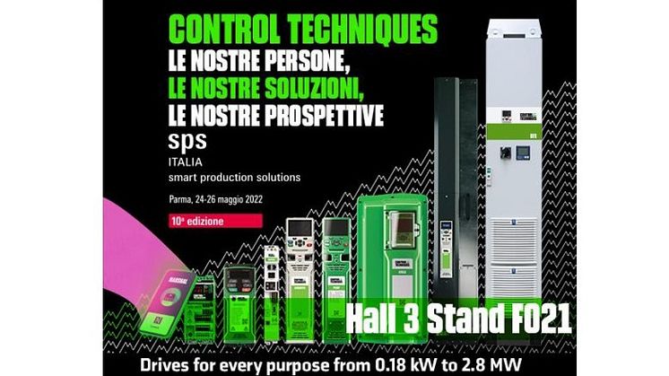 Control Techniques ad SPS Italia 24/26 Maggio 2022 Pad. 3 Stand F021