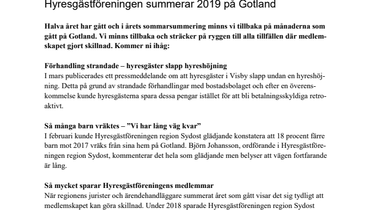 ​Hyresgästföreningen summerar 2019 på Gotland