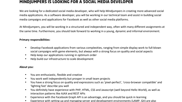 Mindjumpers is looking for a Social Media Developer
