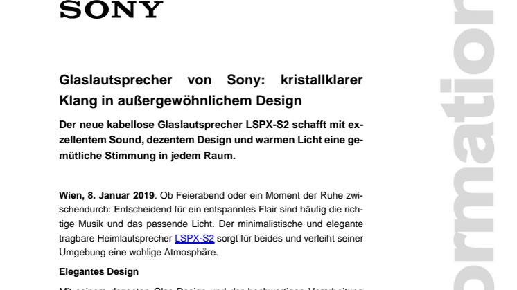 Glaslautsprecher von Sony: kristallklarer Klang in außergewöhnlichem Design