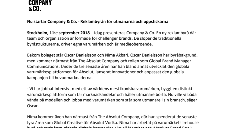 Nu startar Company & Co. - Reklambyrån för utmanarna och uppstickarna 