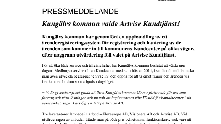 Kungälvs kommun valde Artvise Kundtjänst!