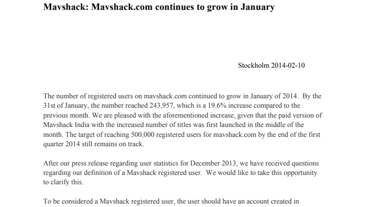 Mavshack.com continues to grow in January