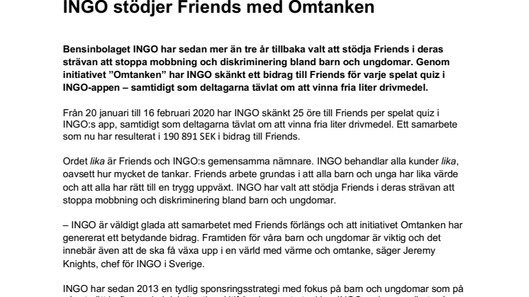 INGO stödjer Friends med Omtanken