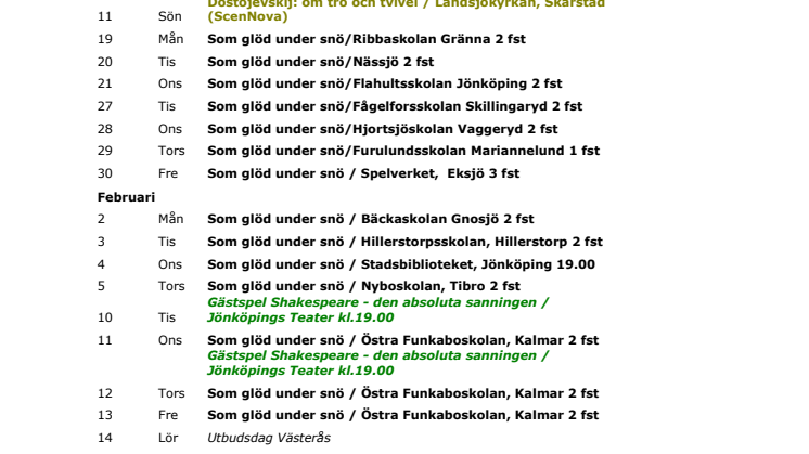 Spelplan Teateri våren 2009