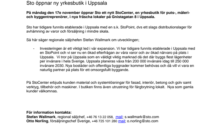 Sto öppnar ny yrkesbutik i Uppsala