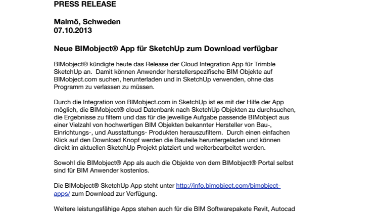 Neue BIMobject® App für SketchUp zum Download verfügbar
