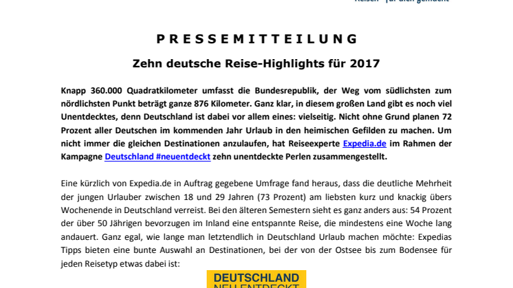 Zehn deutsche Reise-Highlights für 2017