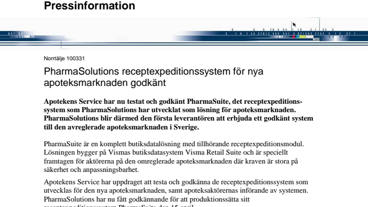 PharmaSolutions receptexpeditionssystem för nya apoteksmarknaden godkänt