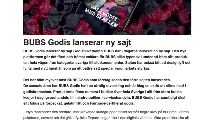 BUBS Godis lanserar ny sajt