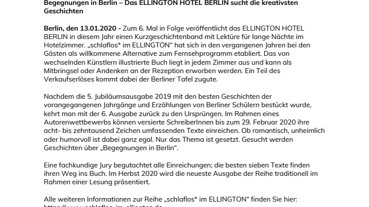 Begegnungen in Berlin – Das ELLINGTON HOTEL BERLIN sucht die kreativsten Geschichten