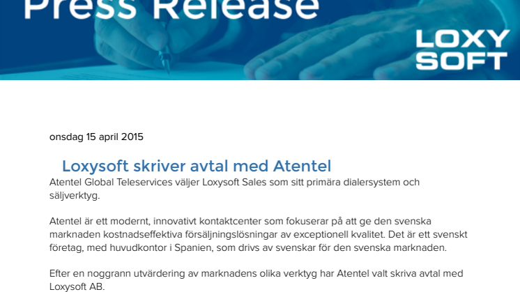 Loxysoft skriver avtal med Atentel