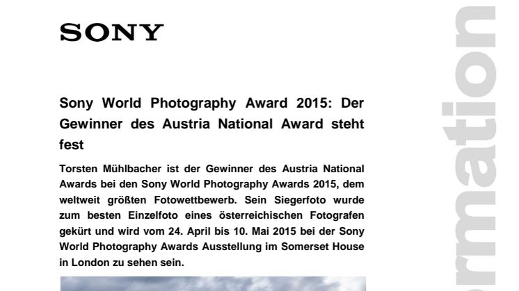 Sony World Photography Award 2015: Der Gewinner des Austria National Award steht fest