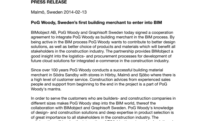 PoG Woody, Sweden’s first building merchant to enter into BIM