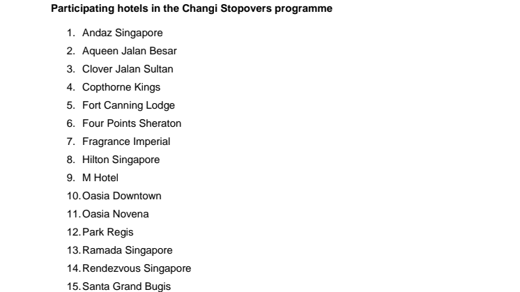Annex - Participating hotels in the Changi Stopovers programme