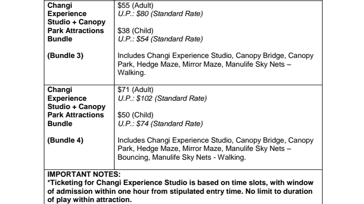 Changi Experience Studio Pricing Details