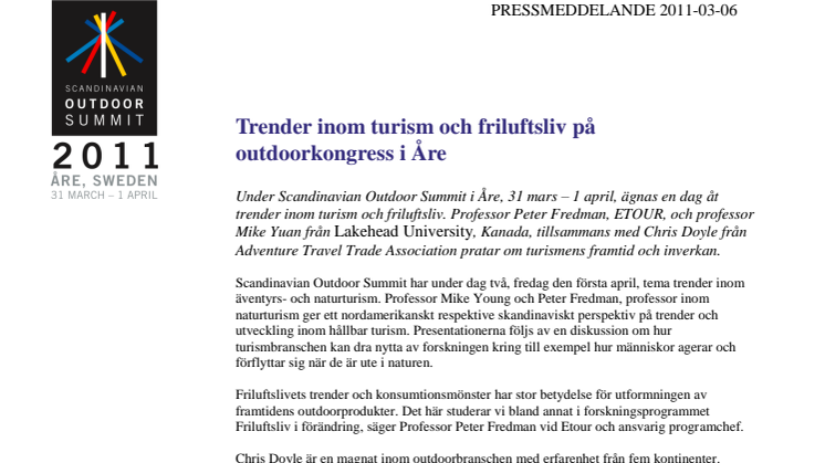 Trender inom turism och friluftsliv på outdoorkongress i Åre