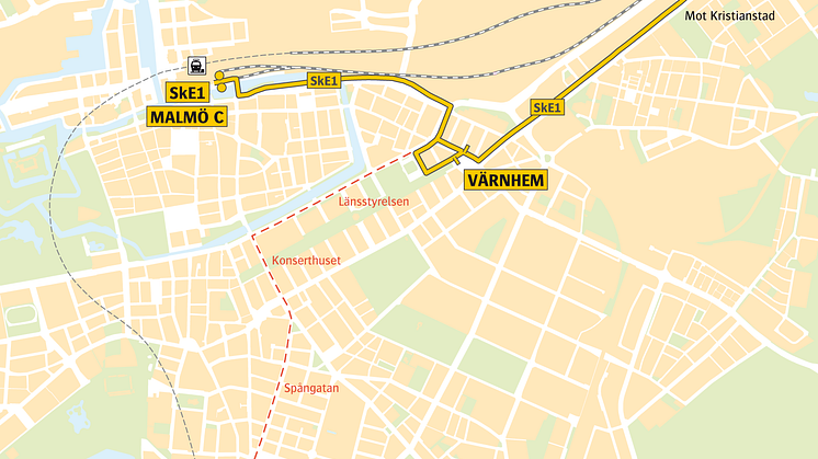 Skåneexpressen1 får ny körväg i Malmö från 14 december 2014