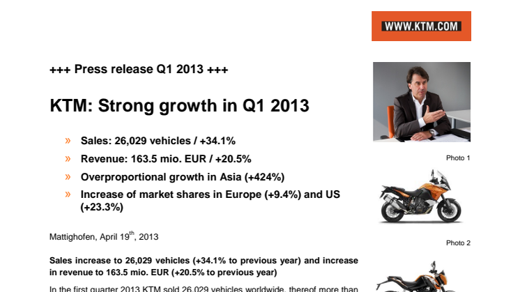 KTM: Strong growth in Q1 2013