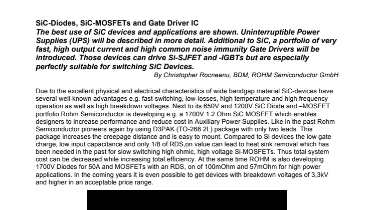 SiC-Diodes, SiC-MOSFETs and Gate Driver IC
