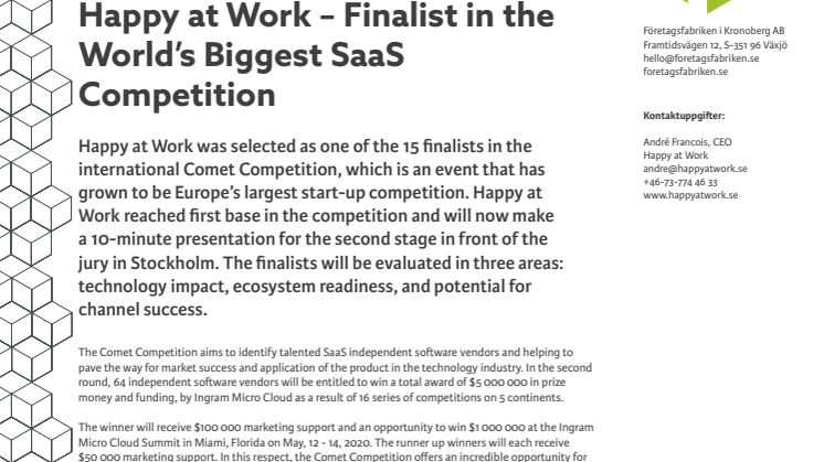 Happy at Work – Finalist in the World’s Biggest SaaS Competition