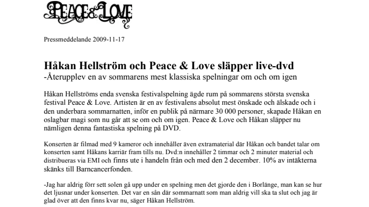Håkan Hellström och Peace & Love släpper live-dvd tillsammans