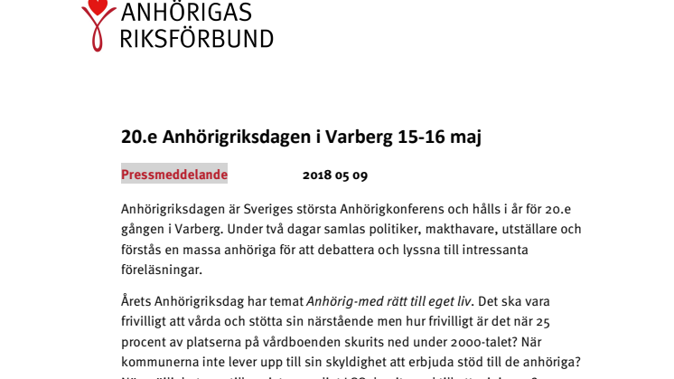 20.e Anhörigriksdagen i Varberg 15-16 maj