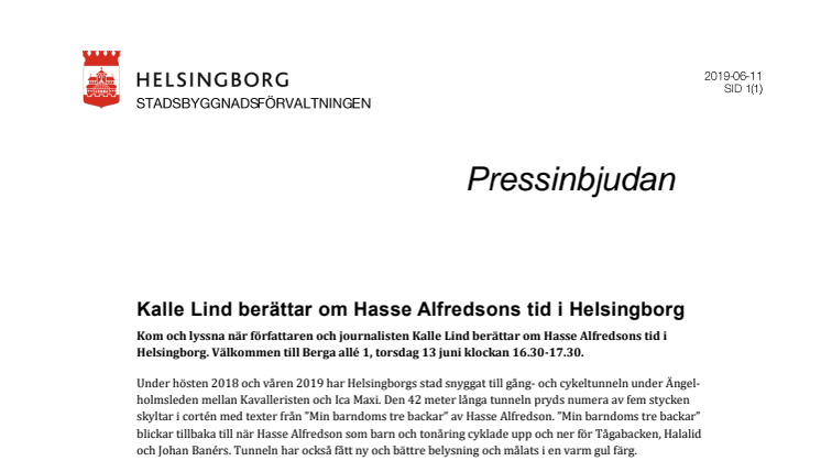 Pressinbjudan: Kalle Lind berättar om Hasse Alfredsons tid i Helsingborg