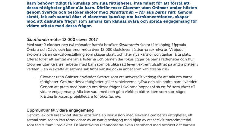 Clowner utan Gränser turnerar till skolor över hela Sverige för att öka kunskapen om barnkonventionen 