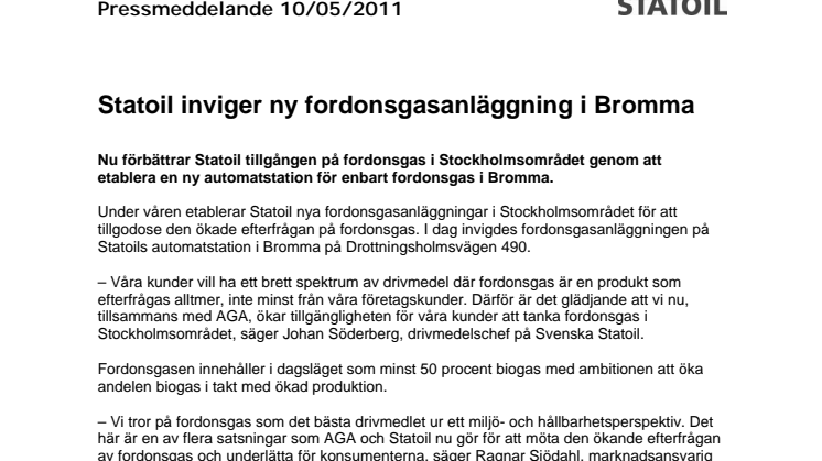Statoil inviger ny fordonsgasanläggning i Bromma 