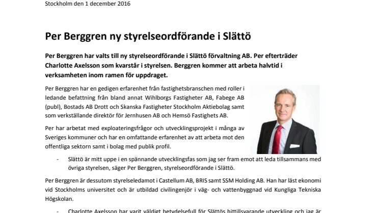 Per Berggren ny styrelseordförande i Slättö