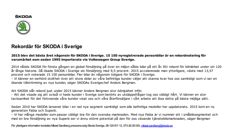 Rekordår för SKODA i Sverige