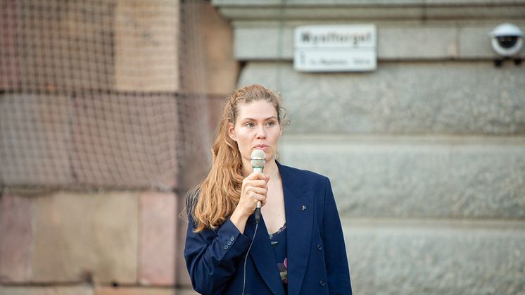 På bilden: Katarina Stensson, partiledare för Piratpartiet. Foto: Tobias Hellsten