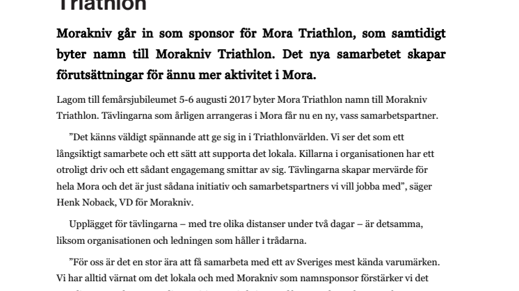 Morakniv blir namnsponsor till Mora Triathlon