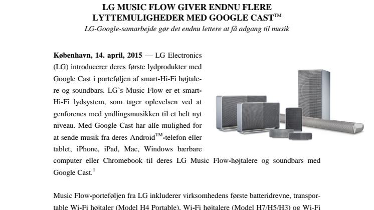 LG MUSIC FLOW GIVER ENDNU FLERE LYTTEMULIGHEDER MED GOOGLE CAST 