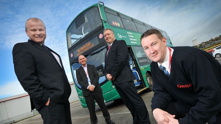 LR: Ivan Jepson from Gateshead College, Go North East's Keith Robertson, Steve McCall from Jobcentre Plus and Go North East driver Steven Glendenning