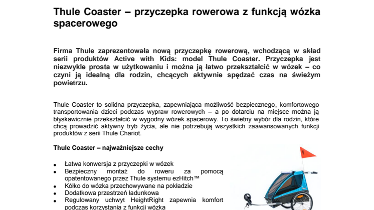 Thule Coaster – przyczepka rowerowa z funkcją wózka spacerowego