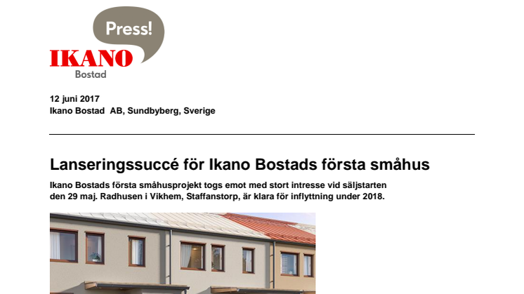 Lanseringssuccé för Ikano Bostads första småhus
