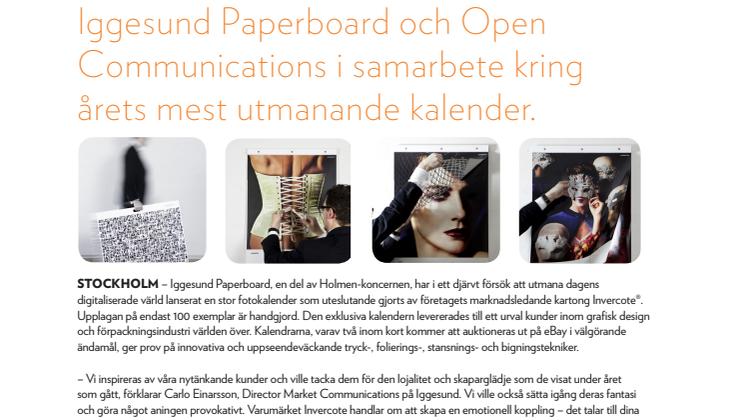 Iggesund Paperboard och Open Communications i samarbete kring årets mest utmanande kalender