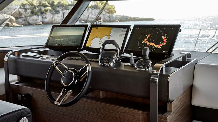 High res image - Raymarine - Three Axiom XL 16-inch MFD's on the PRESTIGE X70 - Photo Credit: Jean-Francois Romero