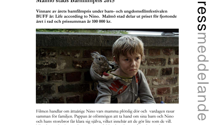 Malmö stads Barnfilmpris 2015